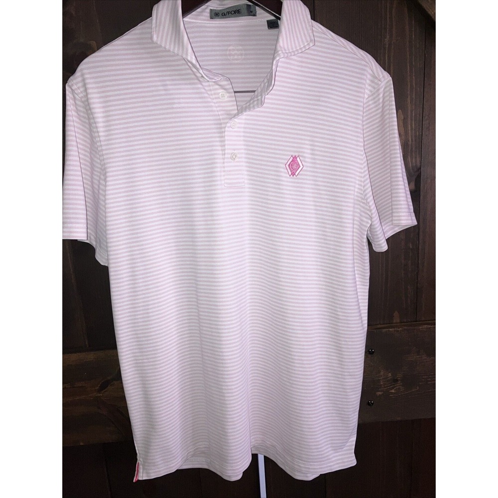 G/FORE Performance Fabric Striped Mens Medium Slim Fit Polo Golf‎ Shirt Pink